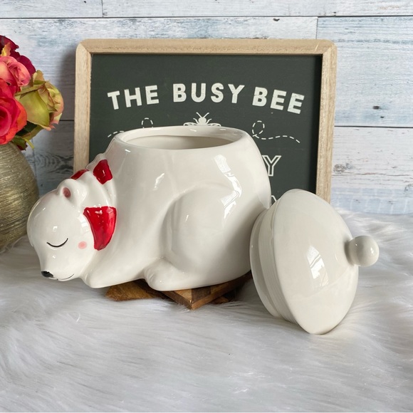 Magenta Blushing Polar Bear Chtistmas Canister - Picture 12 of 13